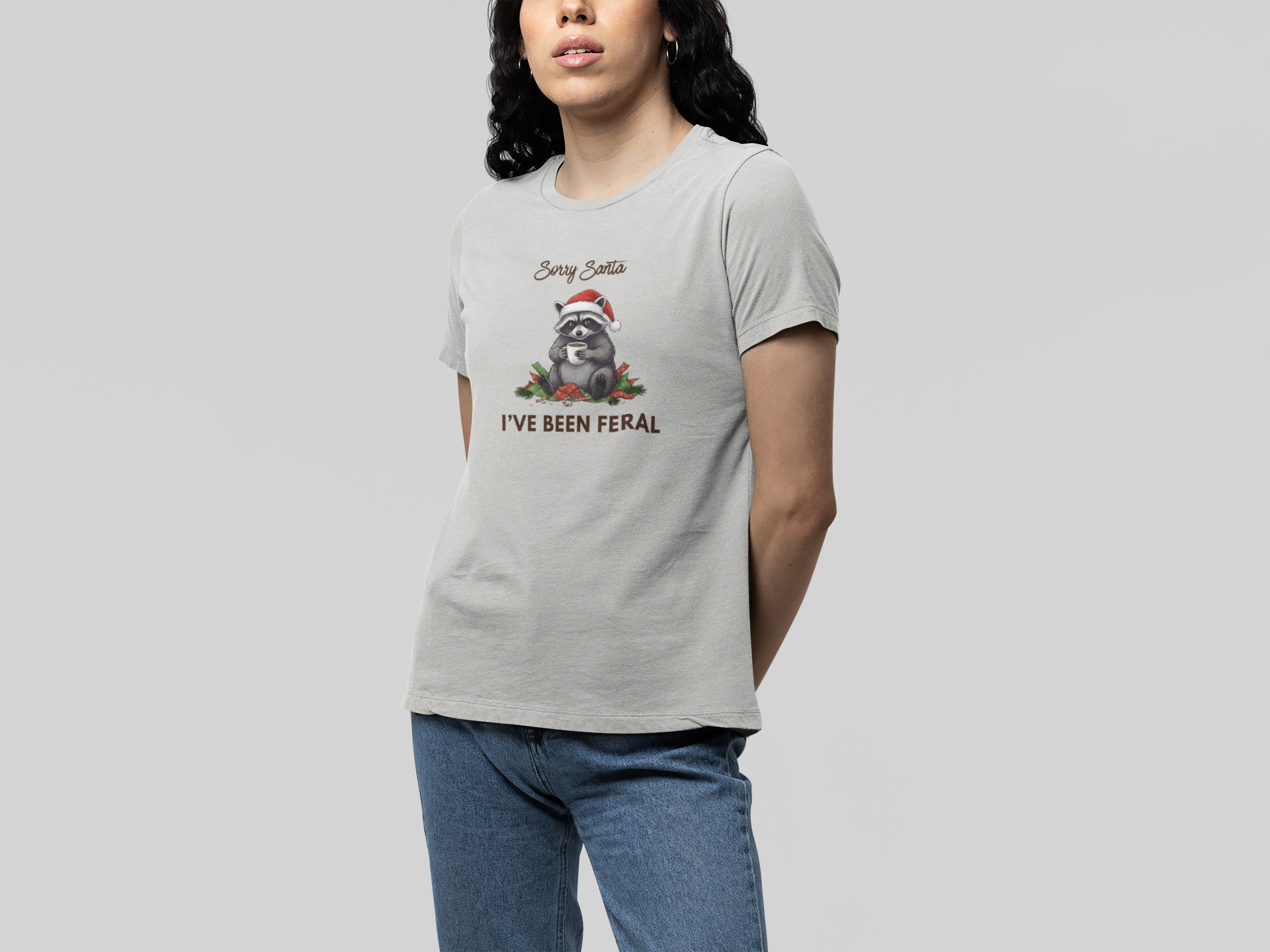 T-Shirt Sorry Santa I've Been Feral - Funny Christmas Shirt Raccoon