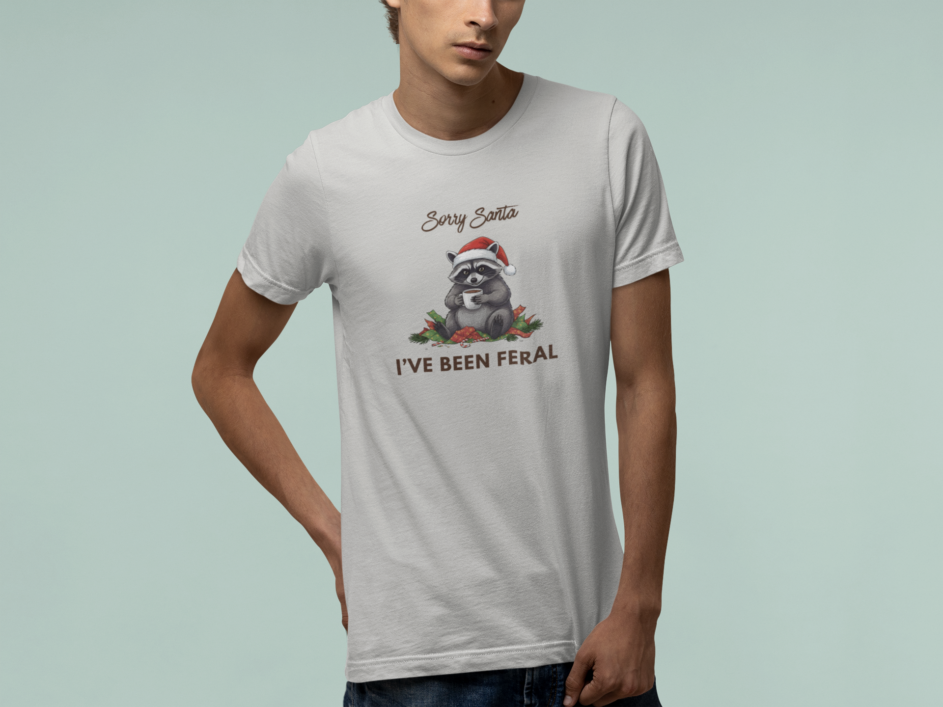 T-Shirt Sorry Santa I've Been Feral - Funny Christmas Shirt Raccoon