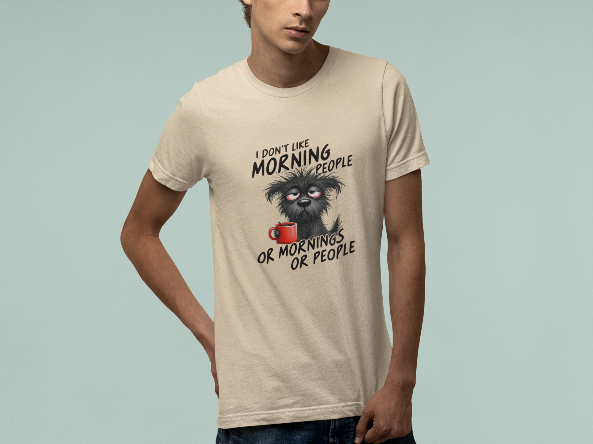 T-Shirt I Don’t Like Morning People Shirt – Funny Dog Coffee Graphic Tee