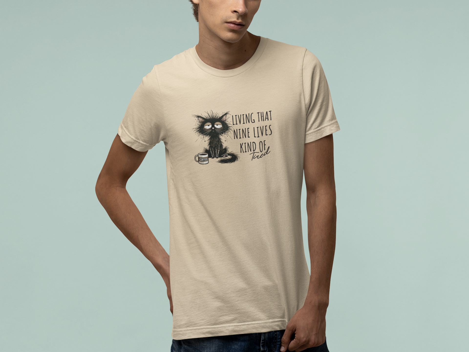 T-Shirt Living That Nine Lives Kind of Tired T-Shirt – Scruffy Cat Graphic Tee