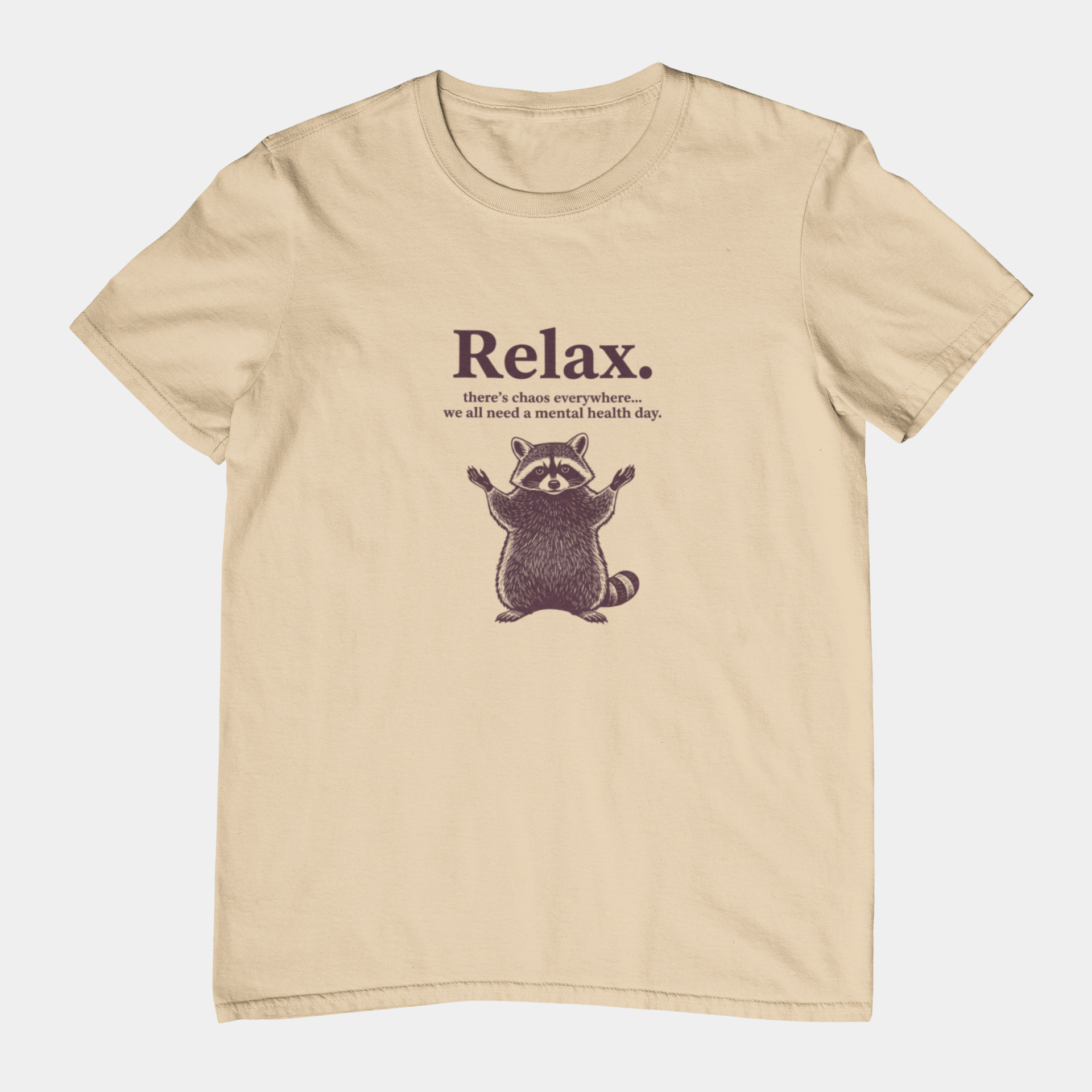 T-Shirt Relax There’s Chaos Everywhere T-Shirt – Vintage Raccoon Humor Tee