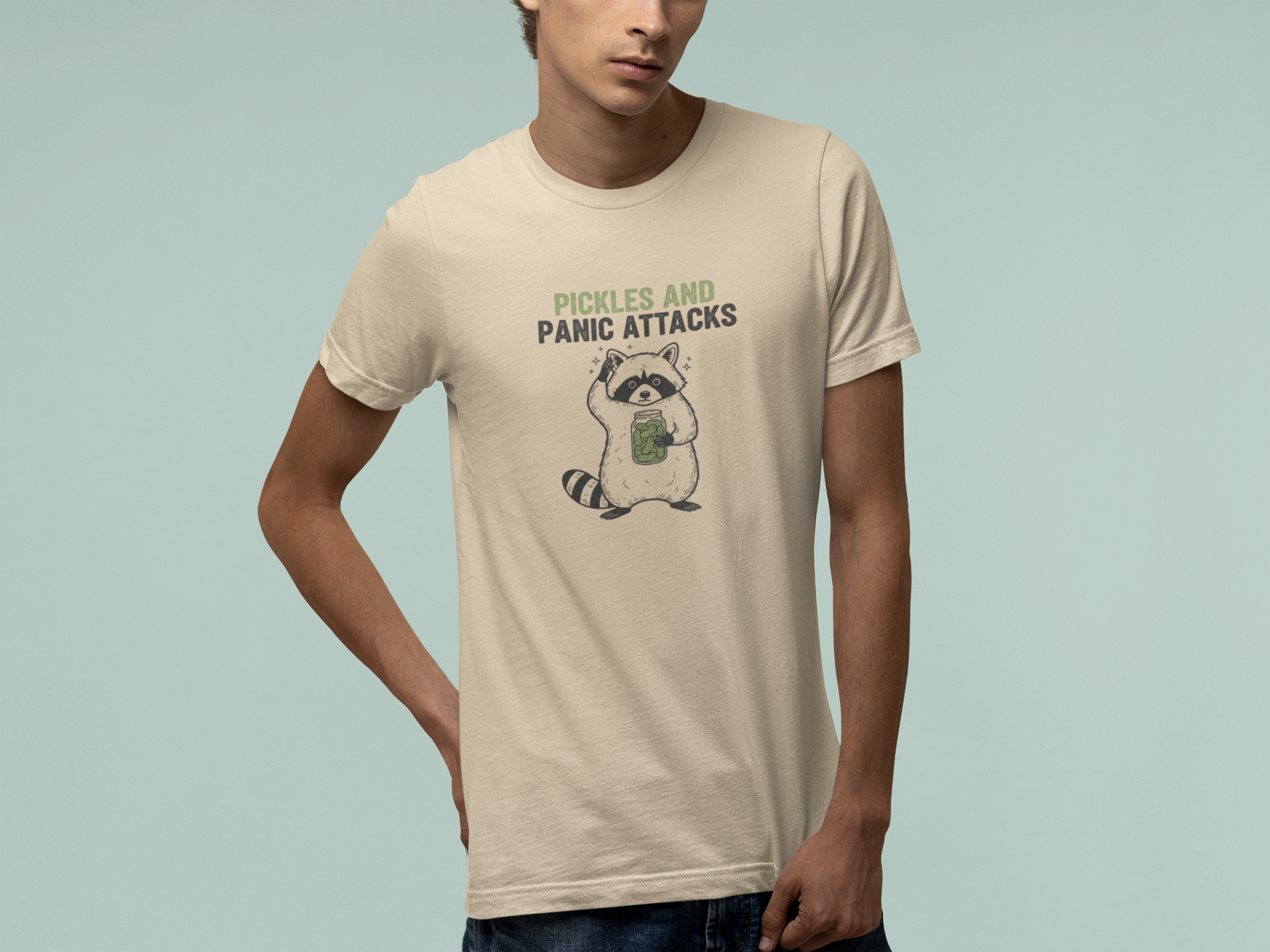 T-Shirt Pickles and Panic Attacks T-Shirt – Vintage Raccoon Graphic Tee