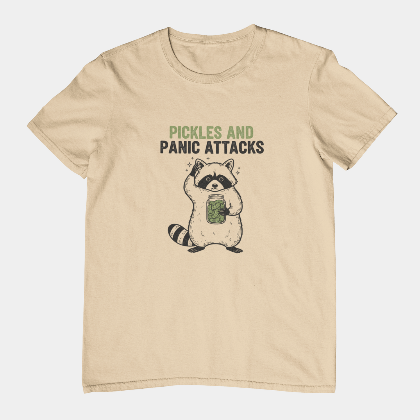 T-Shirt Pickles and Panic Attacks T-Shirt – Vintage Raccoon Graphic Tee