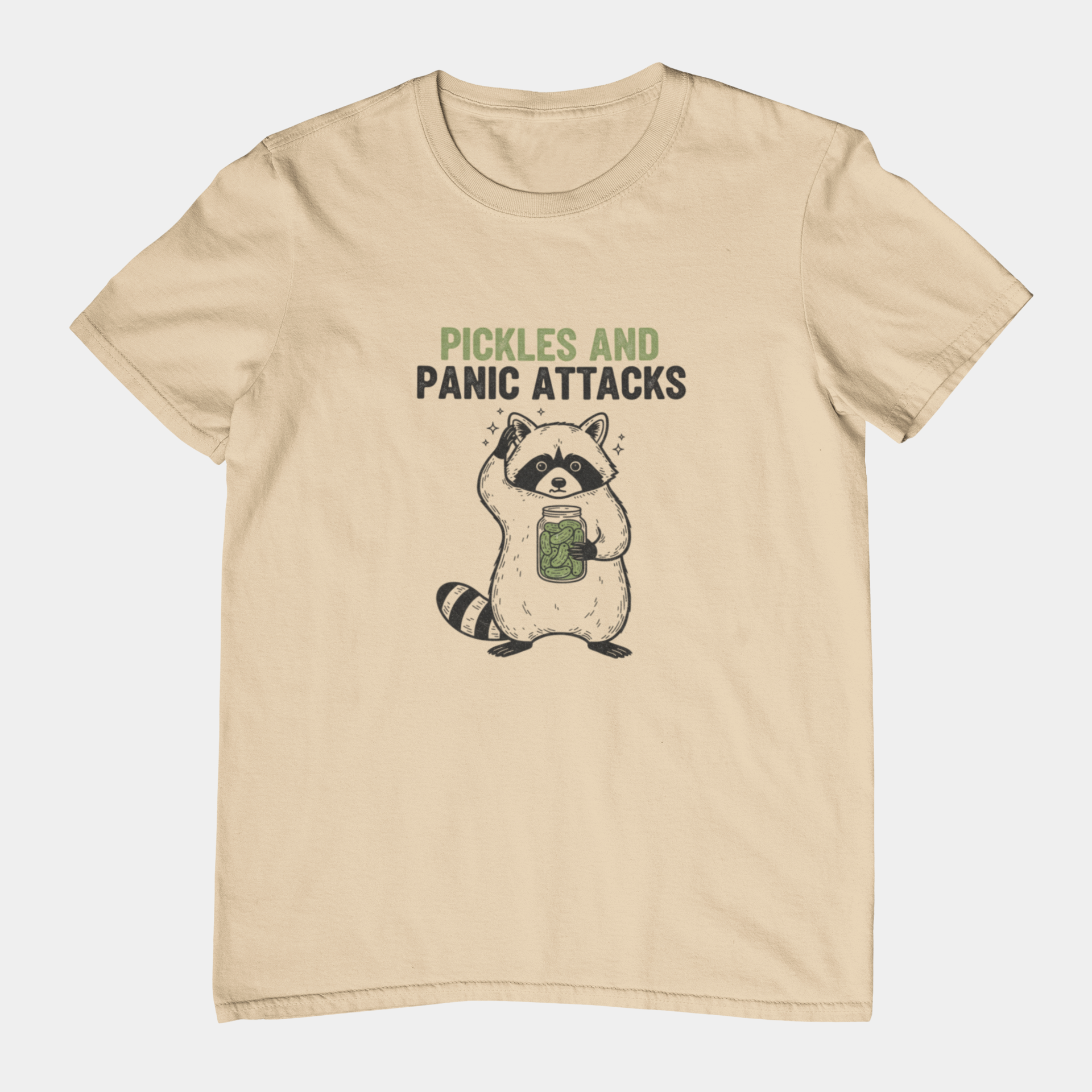 T-Shirt Pickles and Panic Attacks T-Shirt – Vintage Raccoon Graphic Tee
