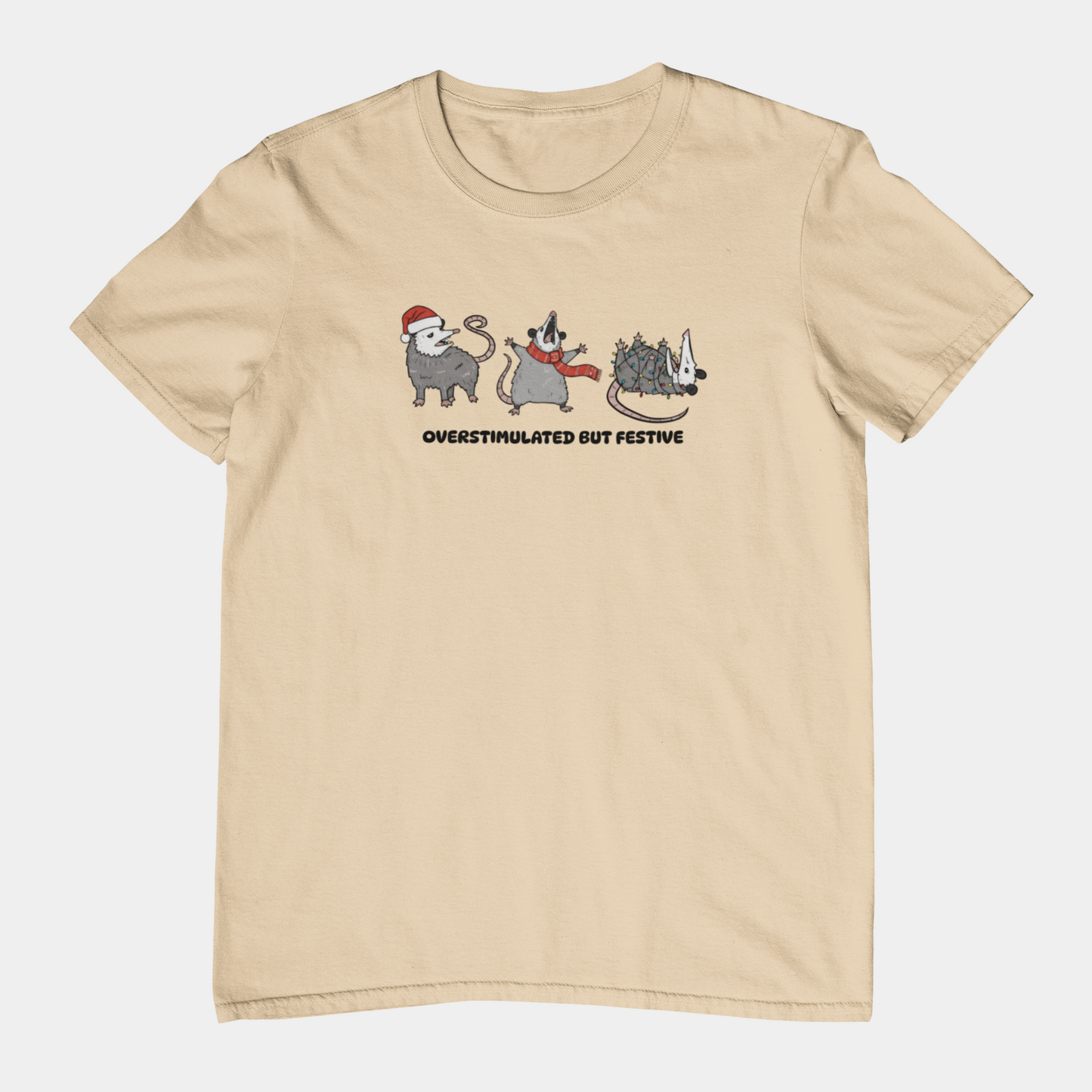 T-Shirt Overstimulated but Festive - Funny Introvert Christmas Shirt Opossum
