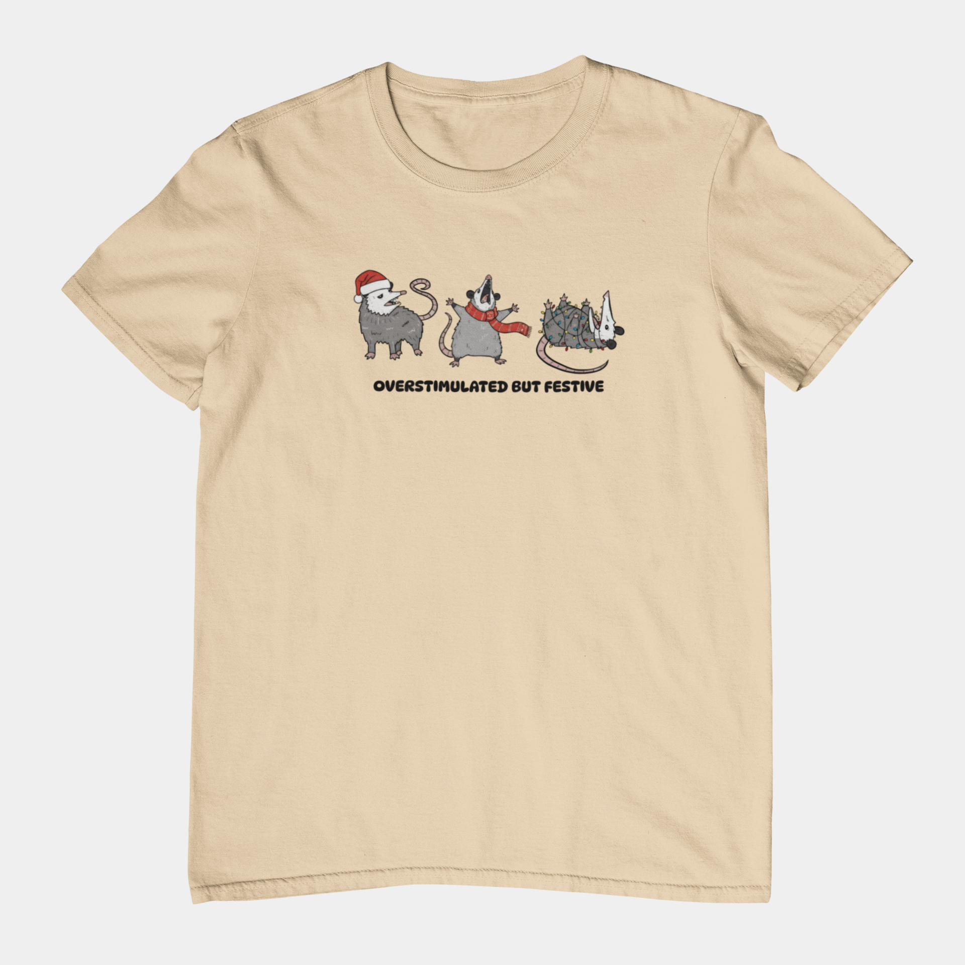 T-Shirt Overstimulated but Festive - Funny Introvert Christmas Shirt Opossum
