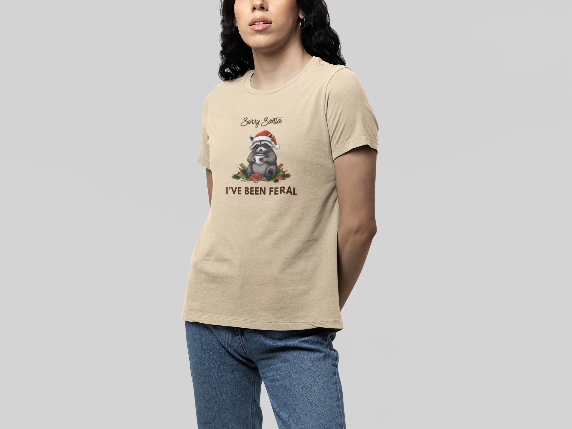 T-Shirt Sorry Santa I've Been Feral - Funny Christmas Shirt Raccoon