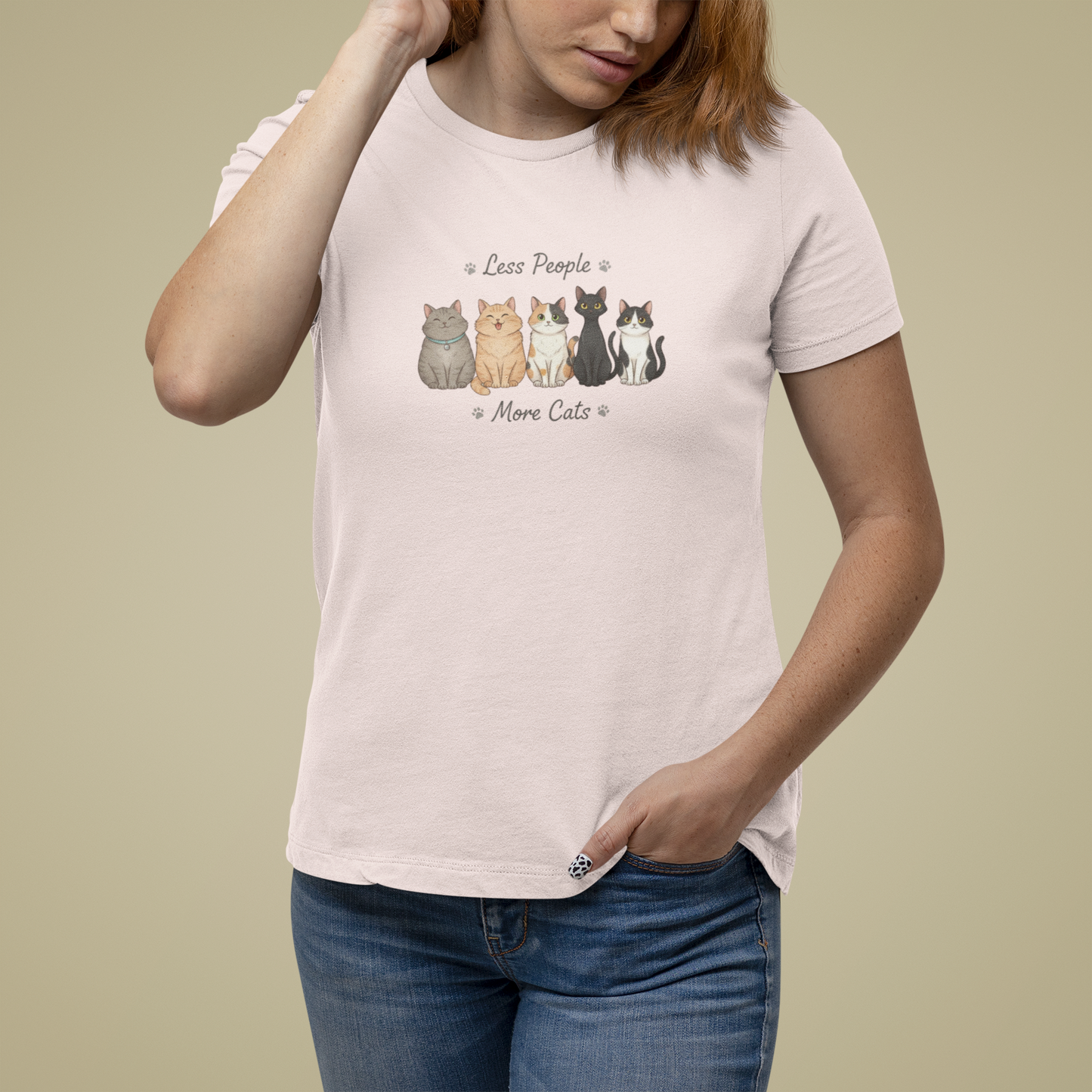 T-Shirt Less People More Cats Shirt – Cute Funny Cat Lover Graphic Tee