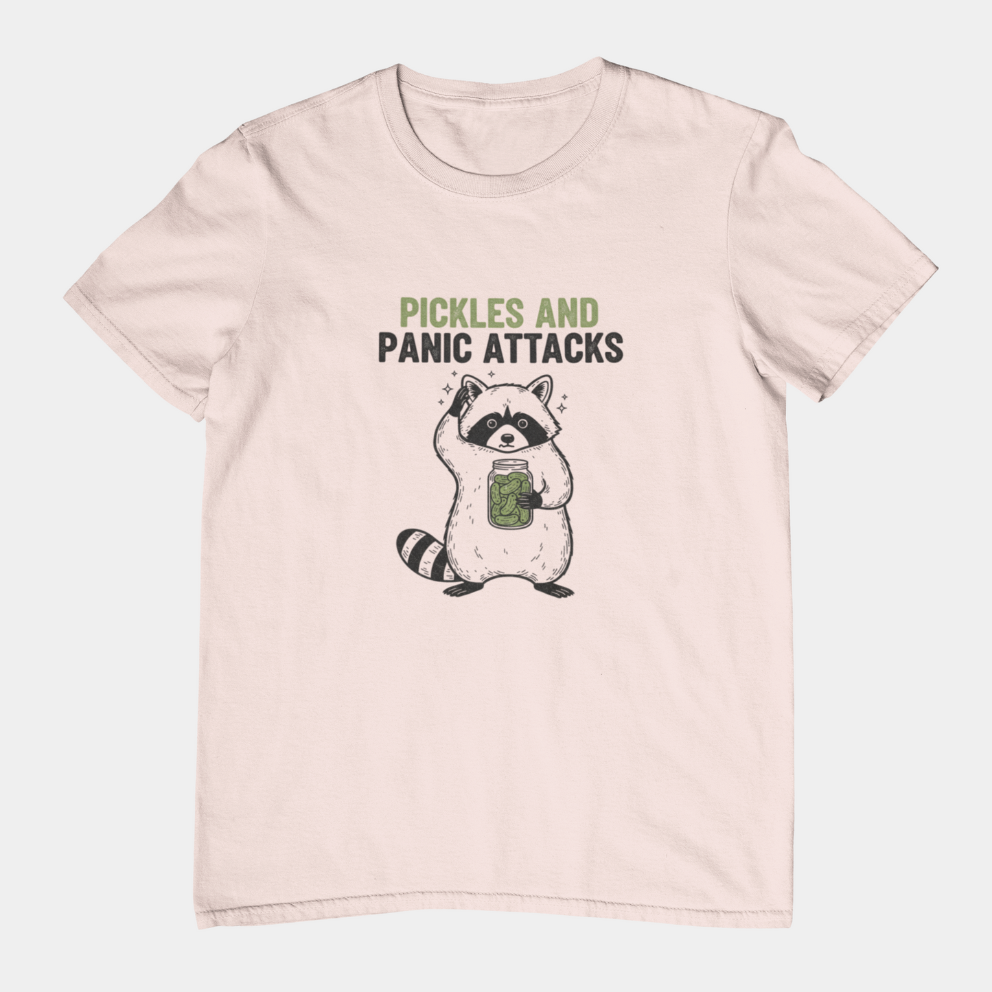 T-Shirt Pickles and Panic Attacks T-Shirt – Vintage Raccoon Graphic Tee