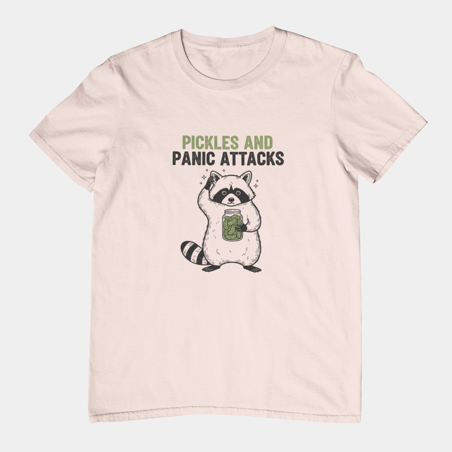T-Shirt Pickles and Panic Attacks T-Shirt – Vintage Raccoon Graphic Tee