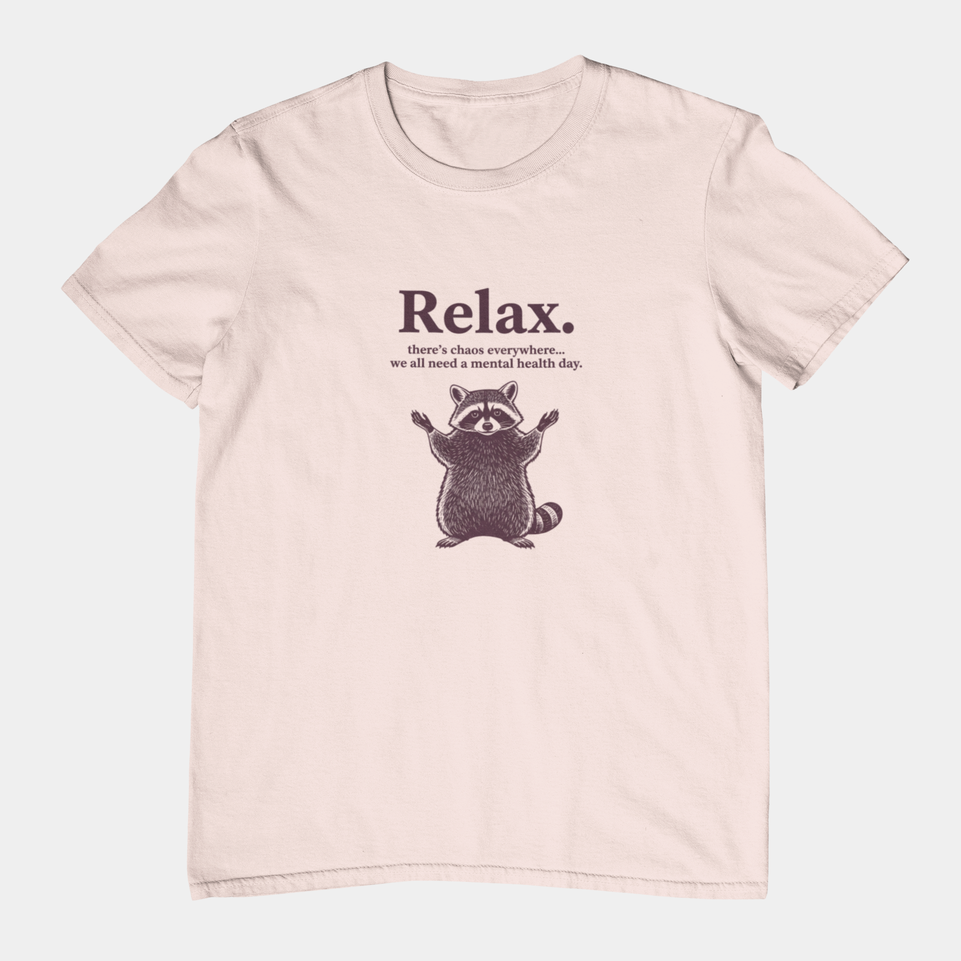 T-Shirt Relax There’s Chaos Everywhere T-Shirt – Vintage Raccoon Humor Tee