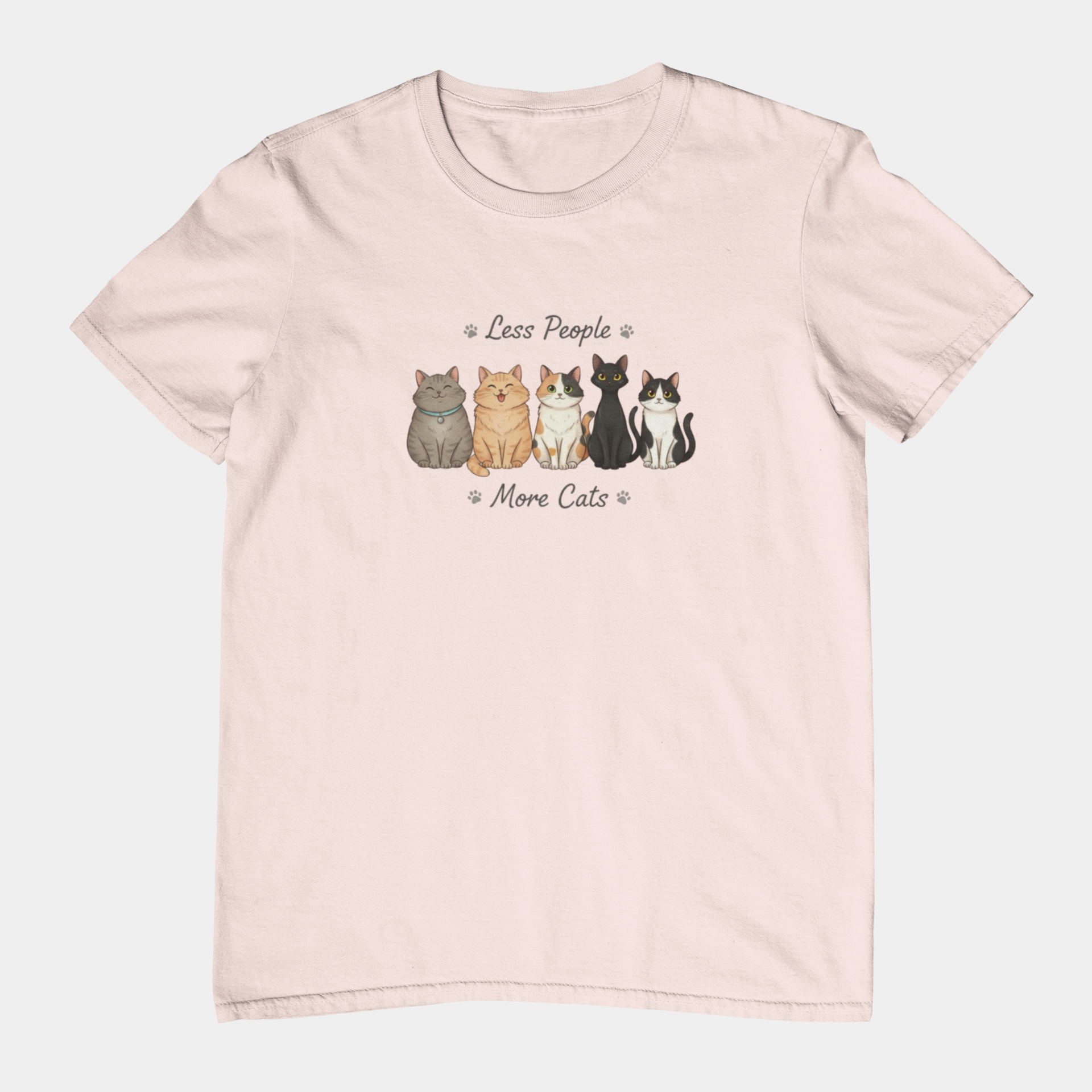 T-Shirt Less People More Cats Shirt – Cute Funny Cat Lover Graphic Tee