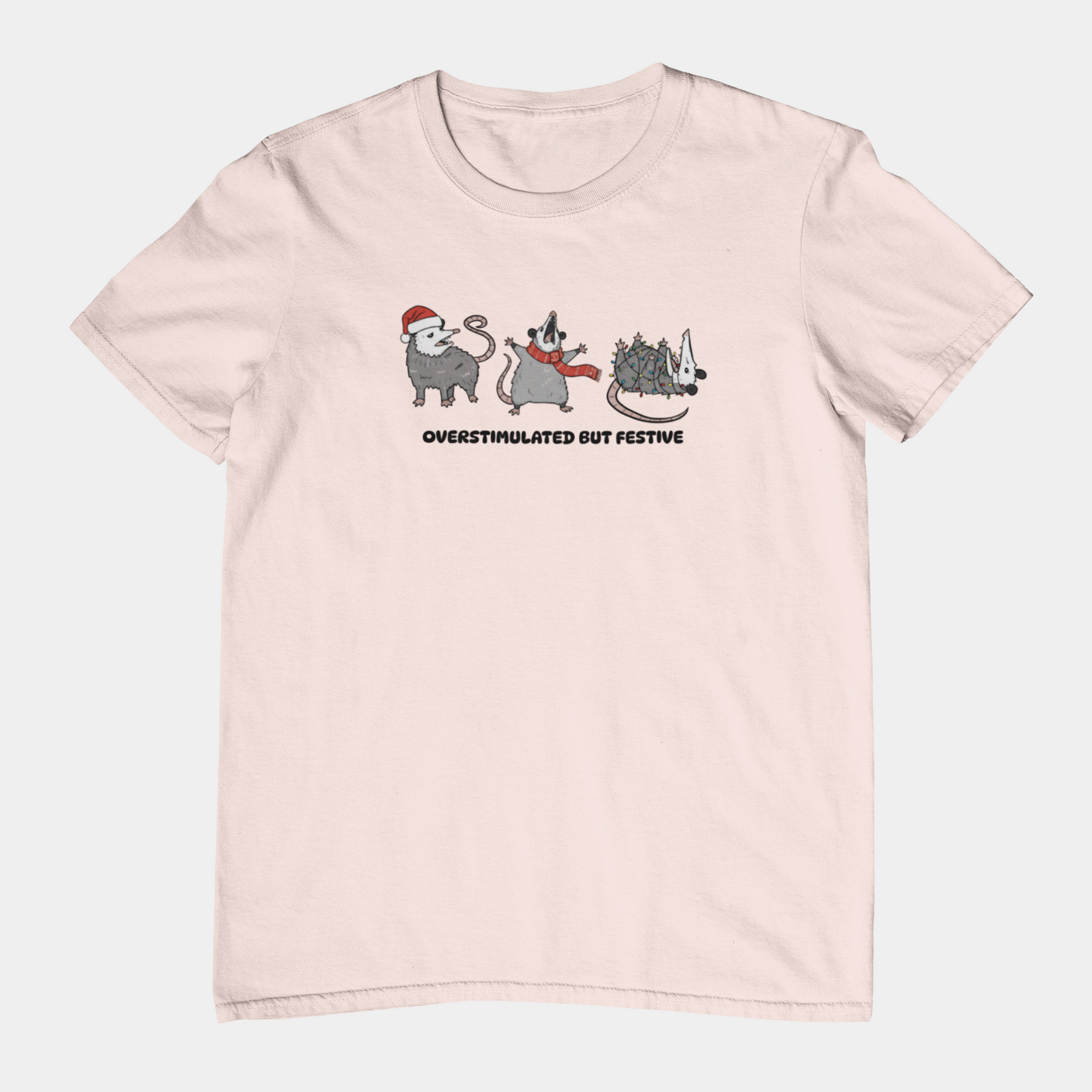 T-Shirt Overstimulated but Festive - Funny Introvert Christmas Shirt Opossum