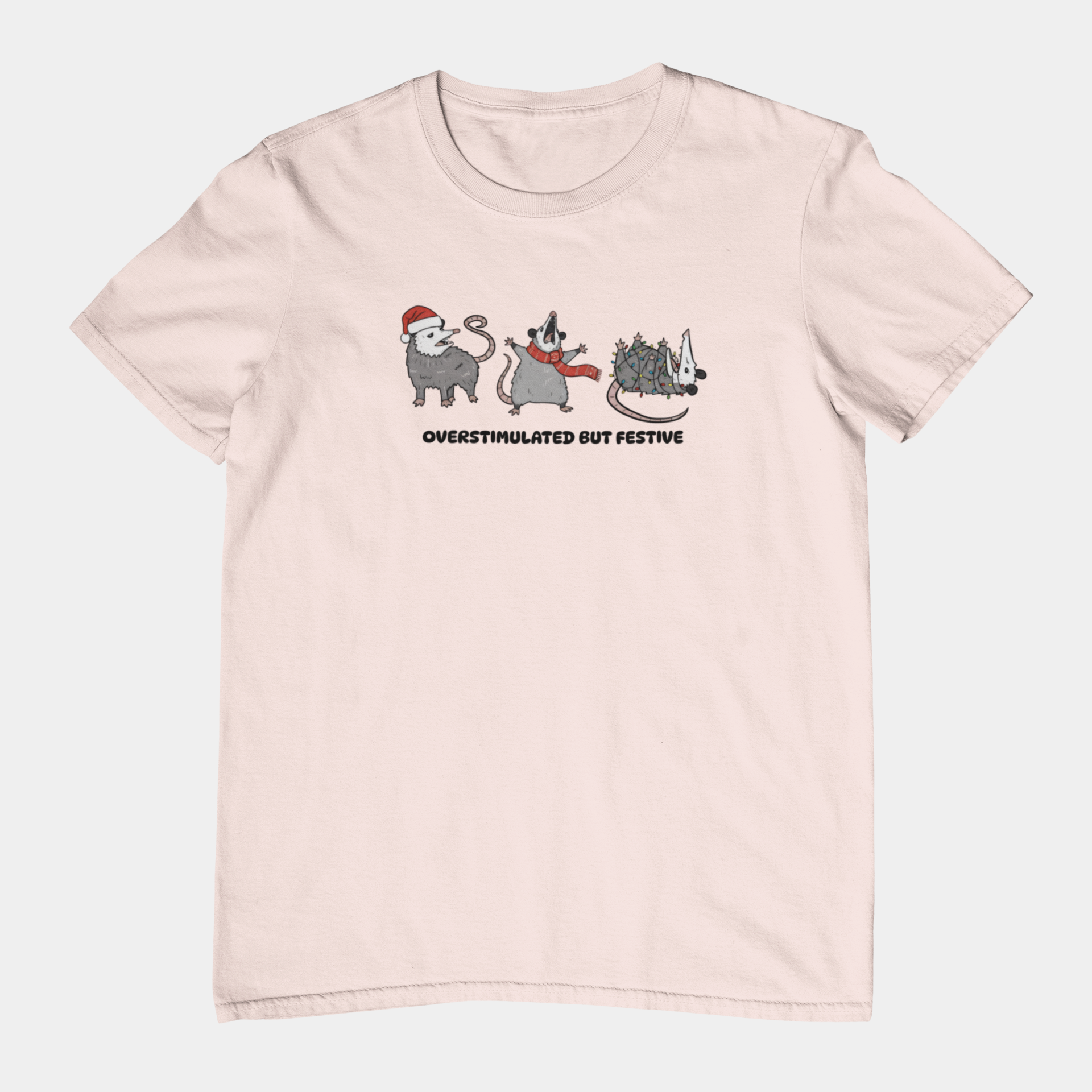 T-Shirt Overstimulated but Festive - Funny Introvert Christmas Shirt Opossum