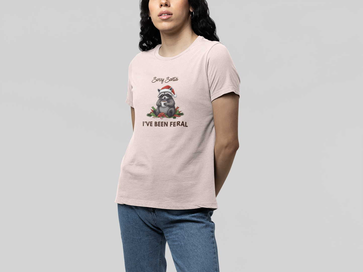 T-Shirt Sorry Santa I've Been Feral - Funny Christmas Shirt Raccoon
