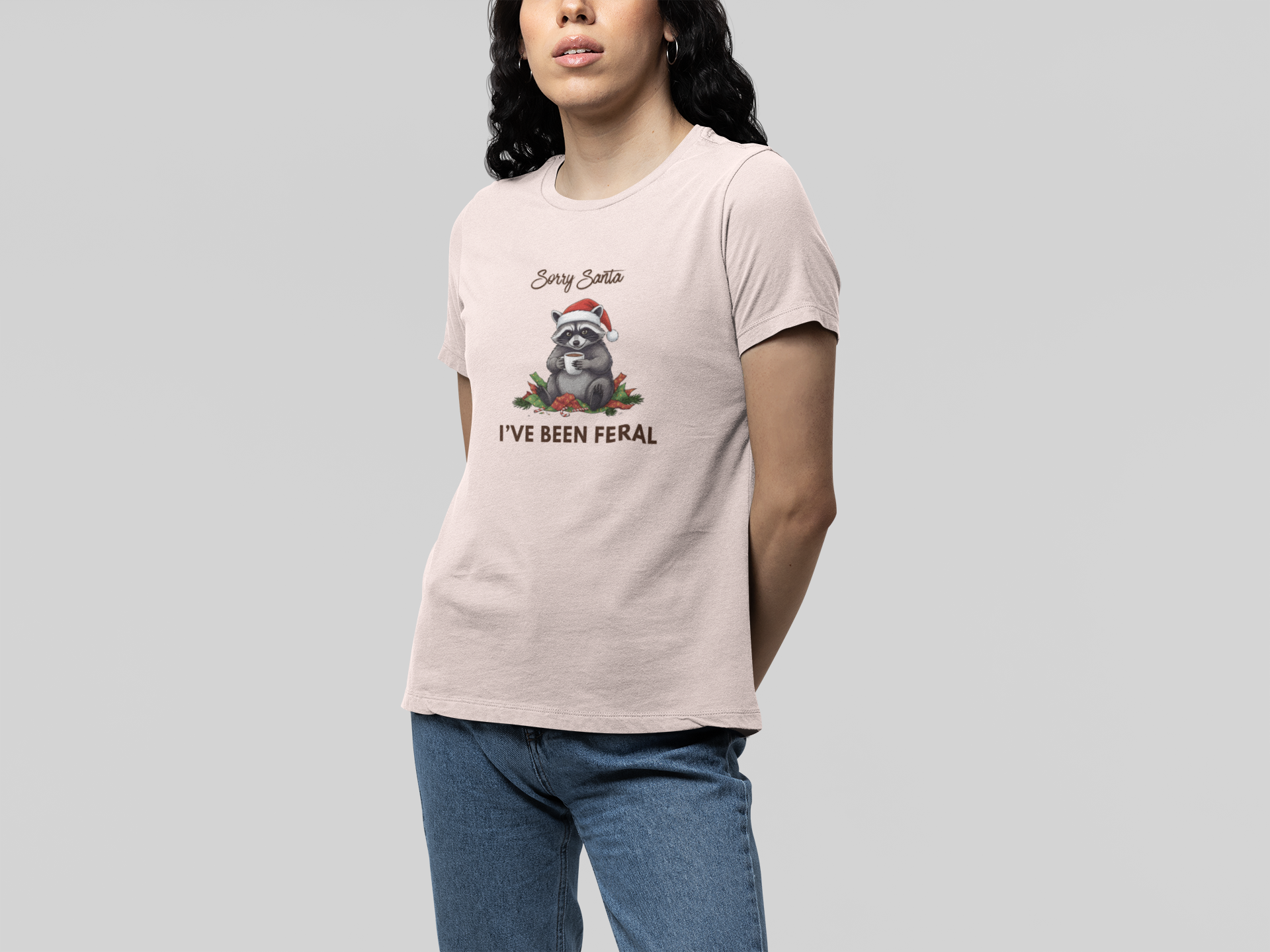 T-Shirt Sorry Santa I've Been Feral - Funny Christmas Shirt Raccoon