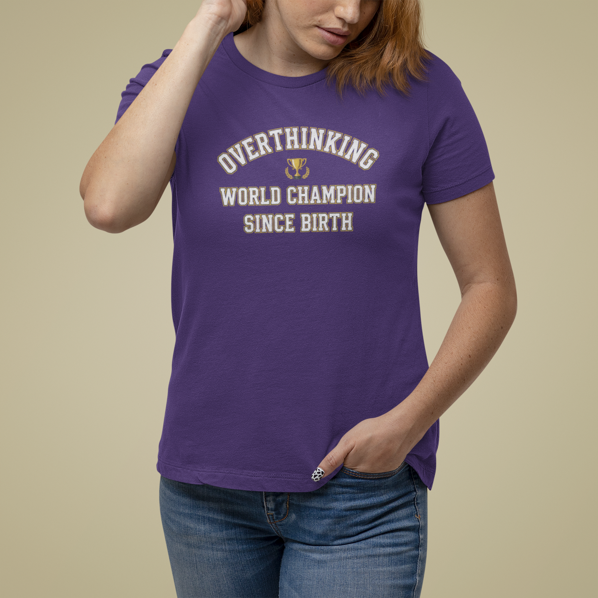 T-Shirt Overthinking World Champion T-Shirt – Funny Varsity Graphic Tee