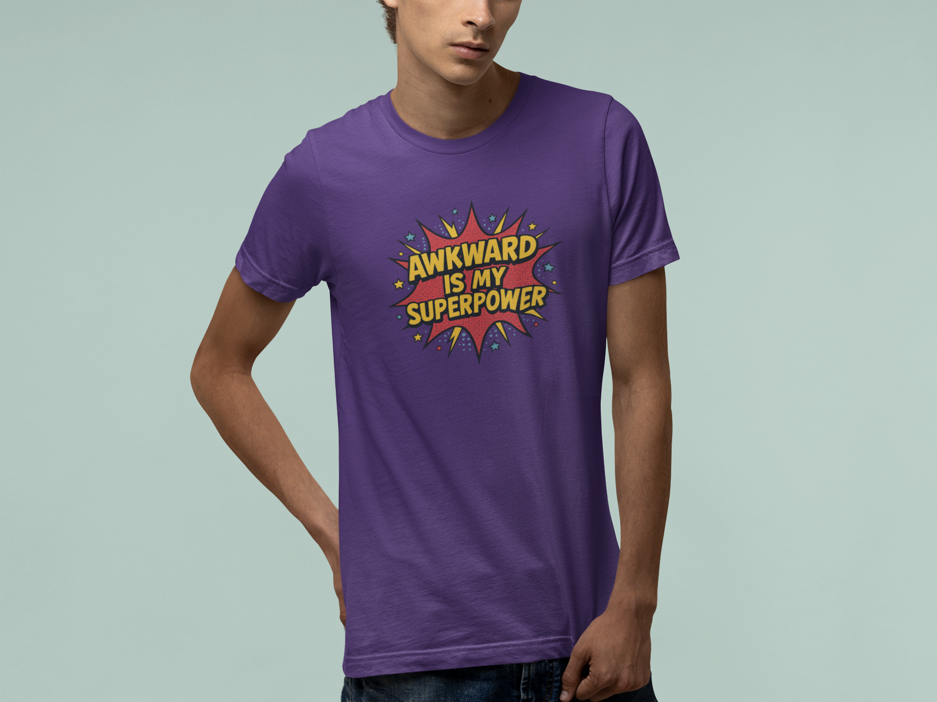 T-Shirt AWKWARD IS MY SUPERPOWER Comic Pop Art Introvert Graphic T-Shirt