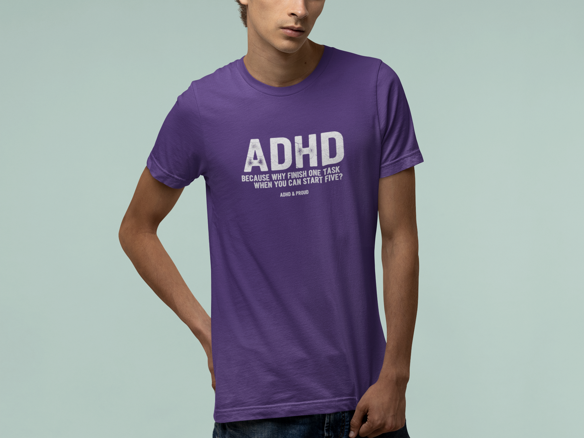 T-Shirt ADHD Because Why Finish One Task Shirt – Funny Distressed Graphic Tee
