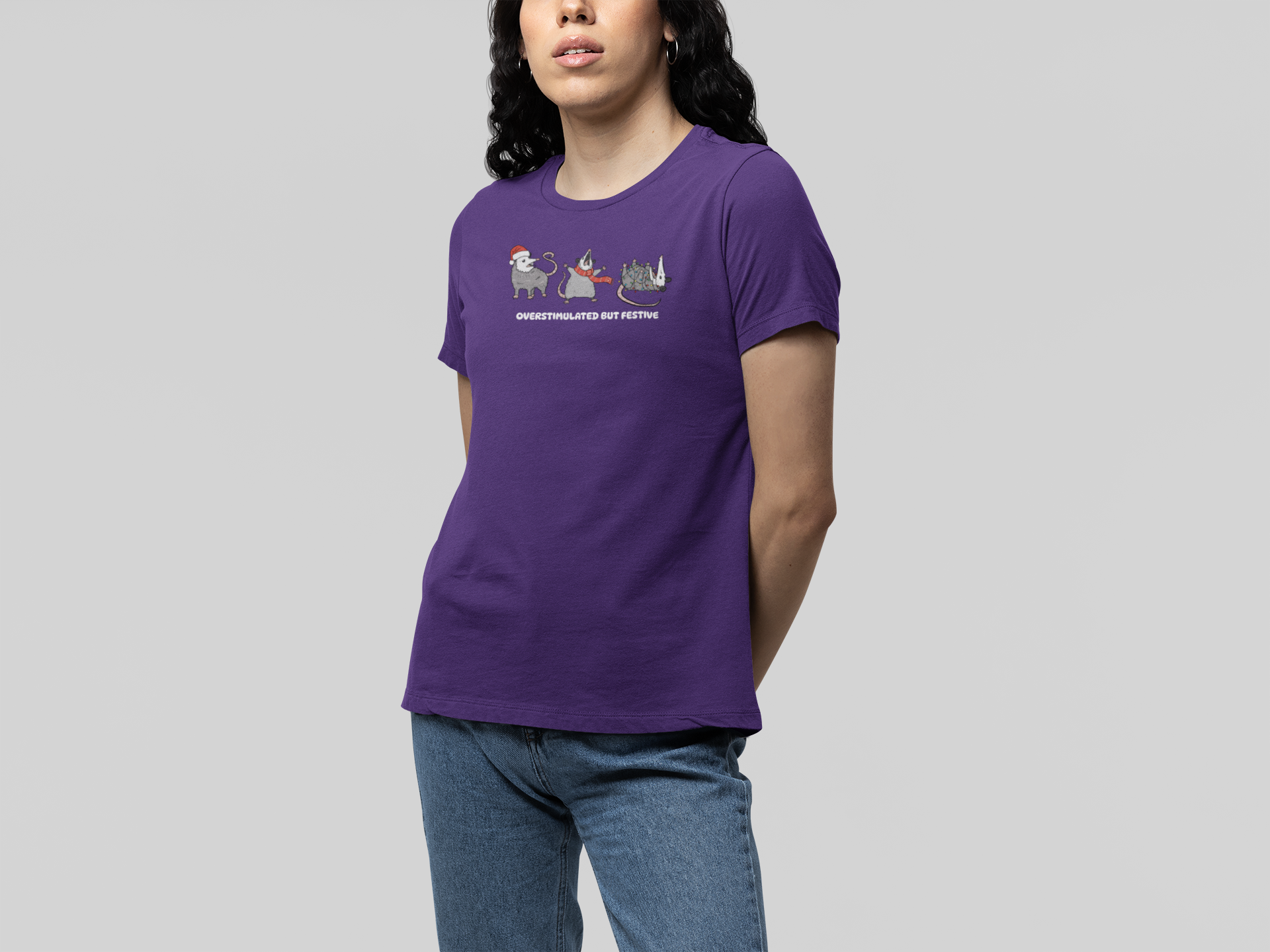 T-Shirt Overstimulated but Festive - Funny Introvert Christmas Shirt Opossum