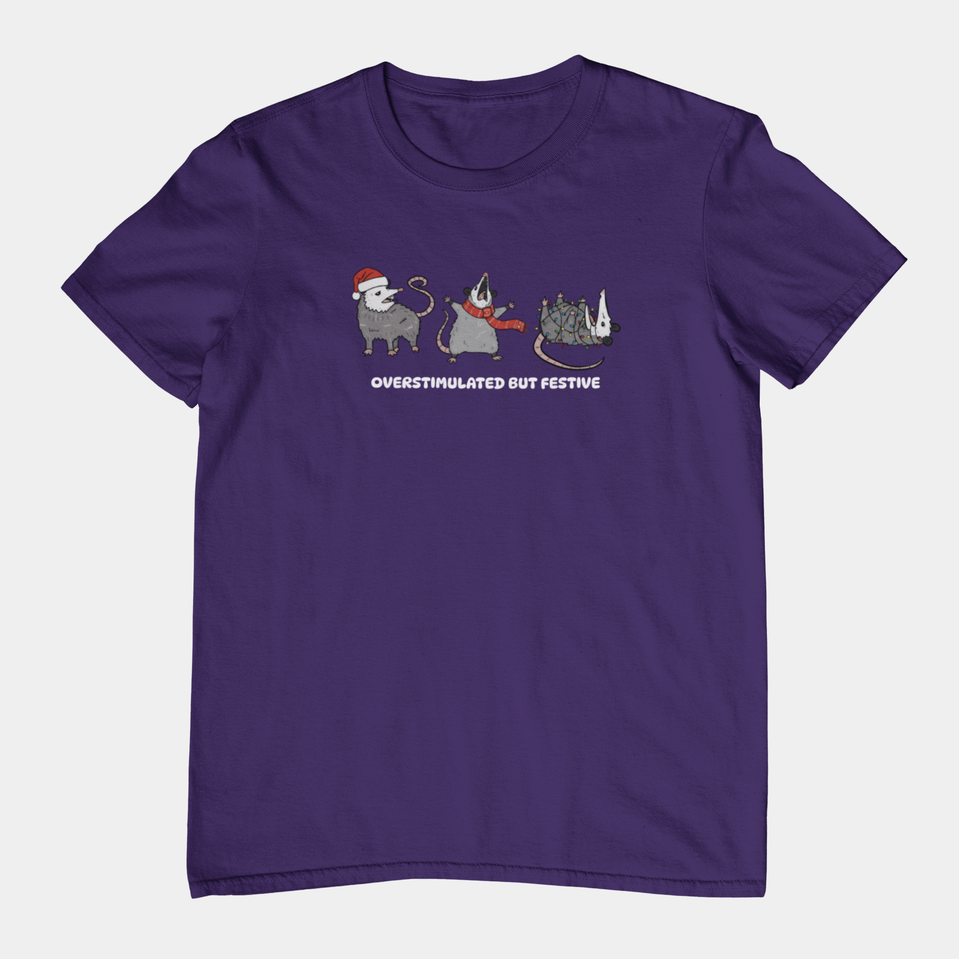 T-Shirt Overstimulated but Festive - Funny Introvert Christmas Shirt Opossum