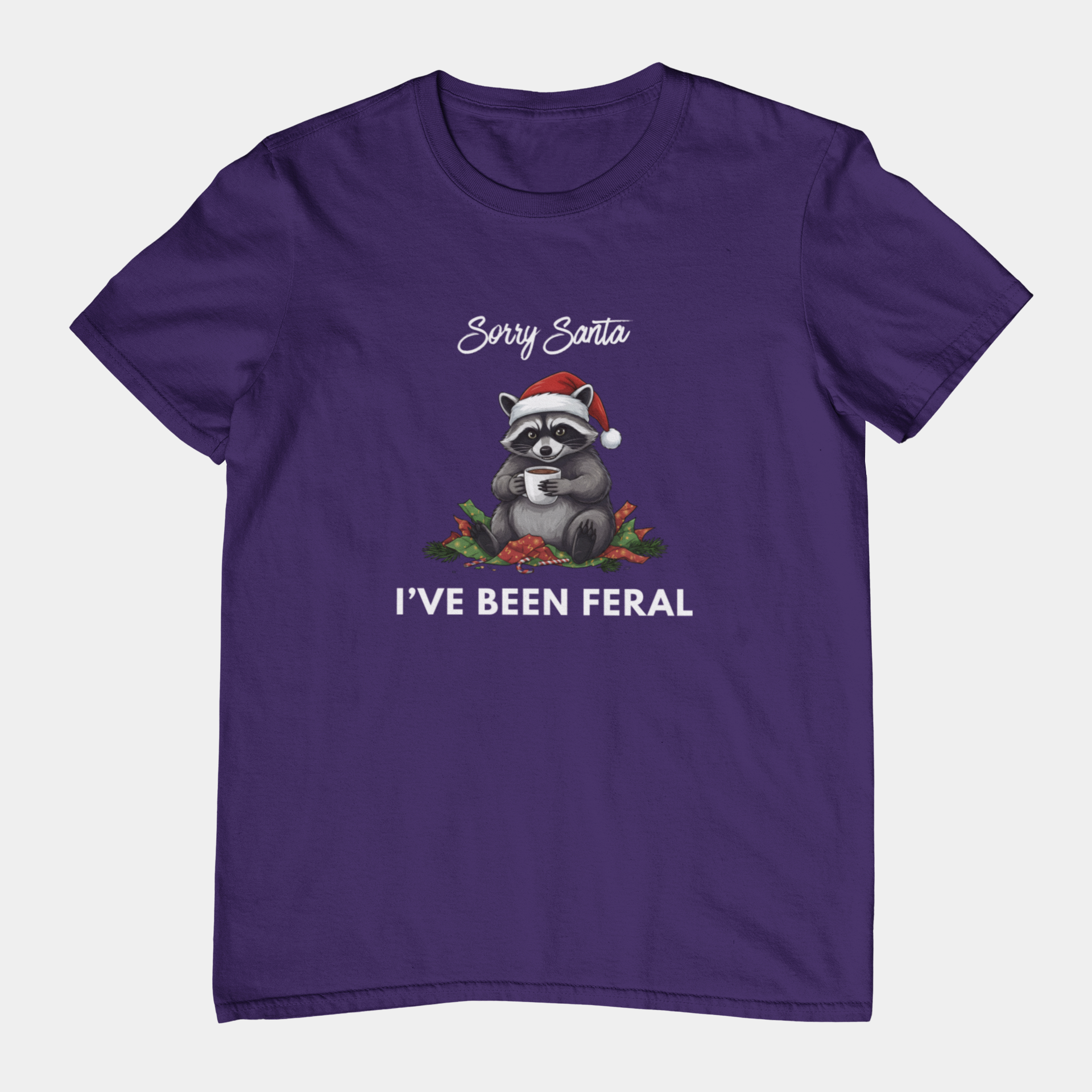 T-Shirt Sorry Santa I've Been Feral - Funny Christmas Shirt Raccoon