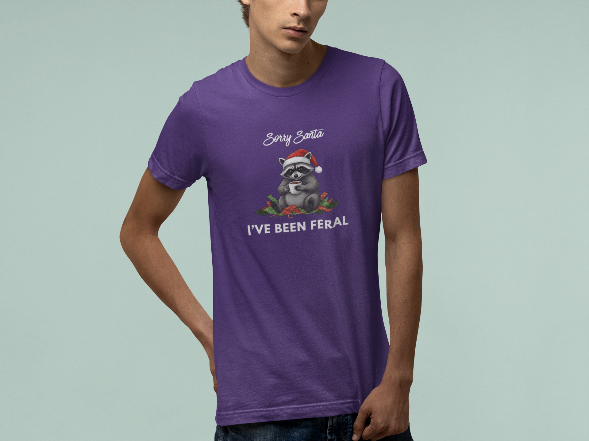 T-Shirt Sorry Santa I've Been Feral - Funny Christmas Shirt Raccoon