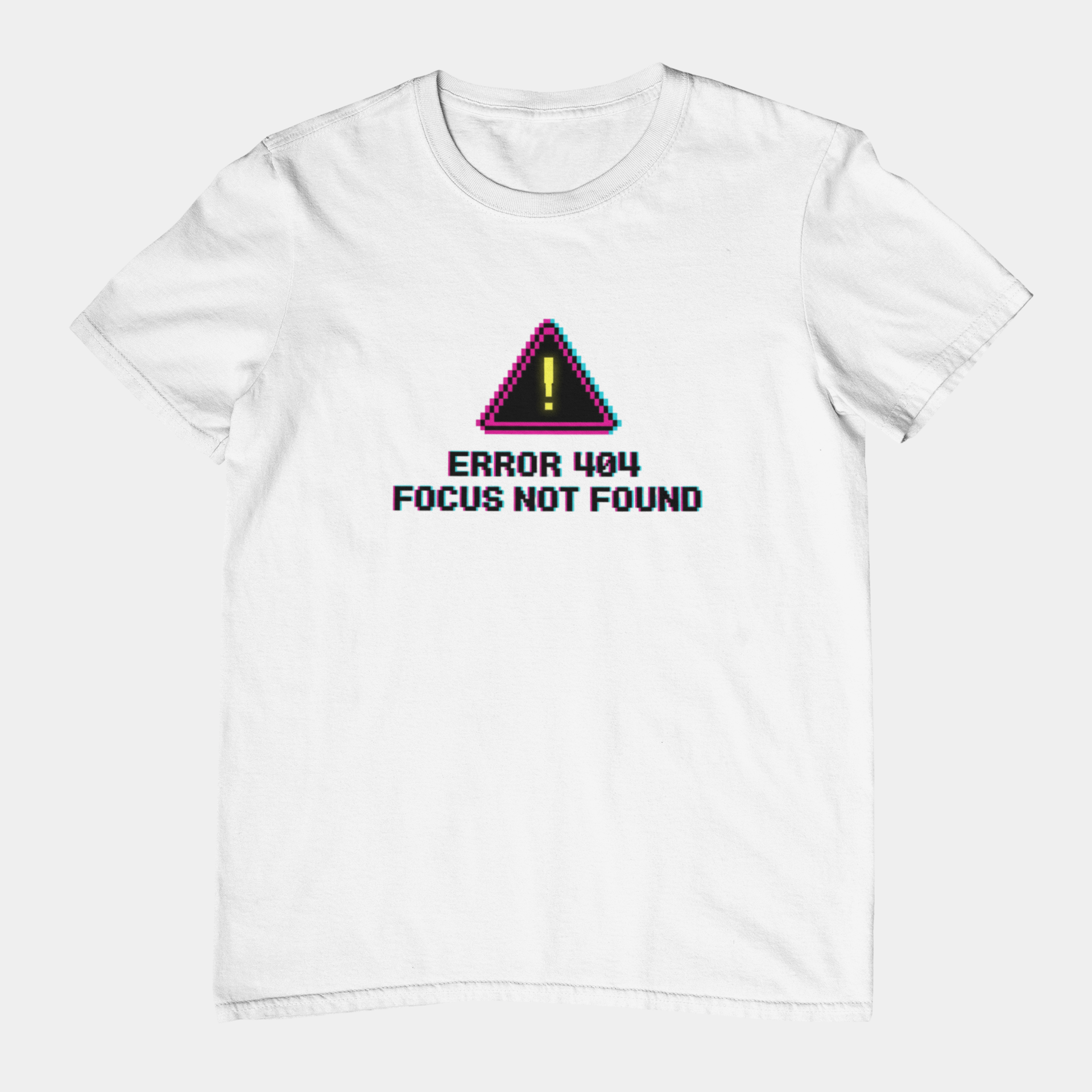 T-Shirt ERROR 404 FOCUS NOT FOUND T-Shirt – Funny Pixel Glitch Graphic Tee