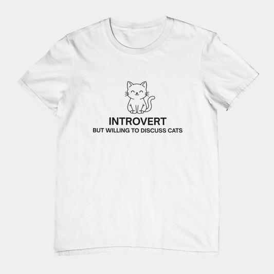 Introvert But Willing to Discuss Cats Shirt – Simple Line Art Cat Tee