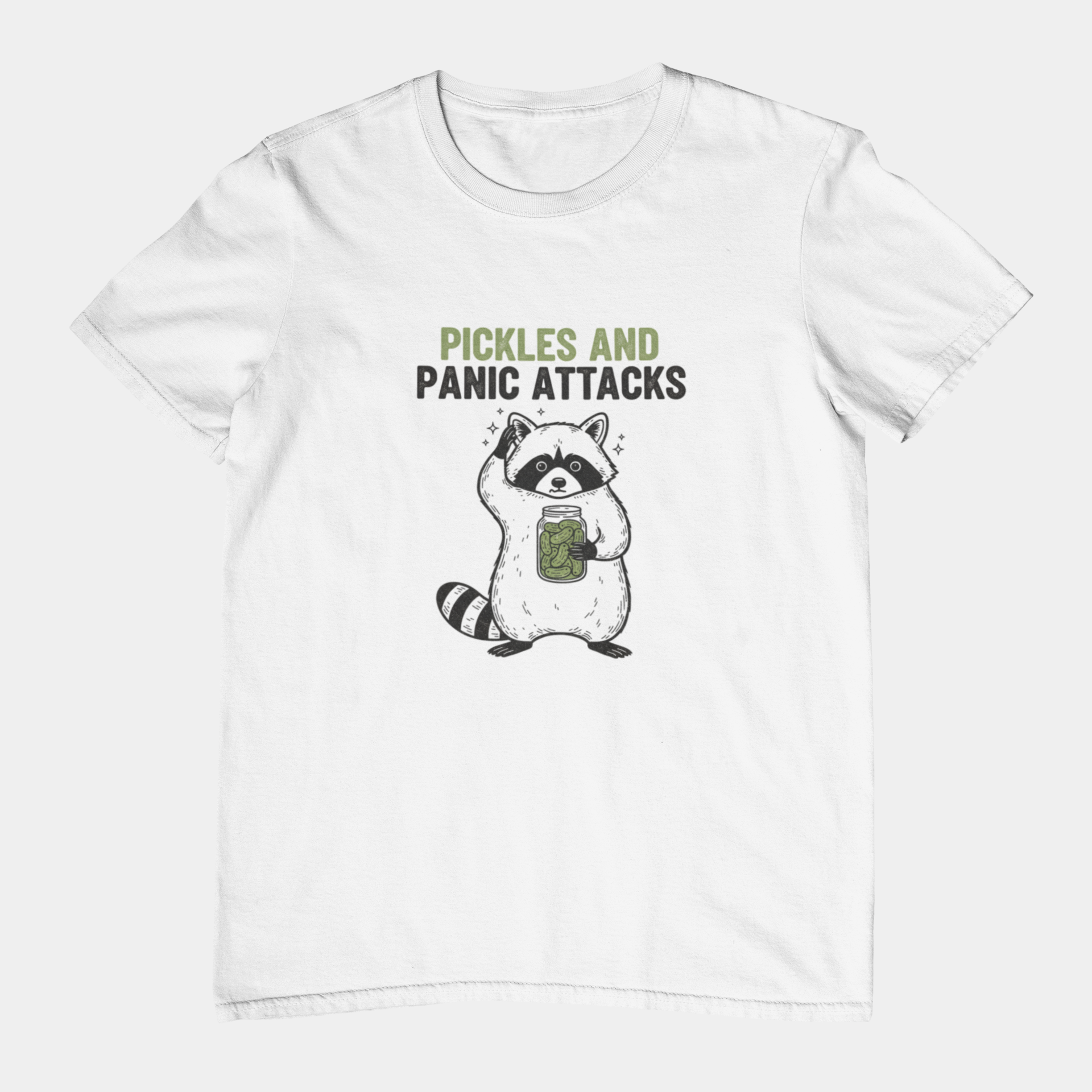 T-Shirt Pickles and Panic Attacks T-Shirt – Vintage Raccoon Graphic Tee