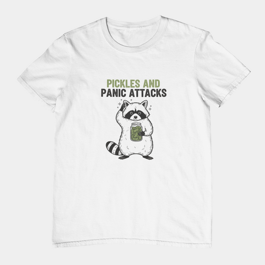 T-Shirt Pickles and Panic Attacks T-Shirt – Vintage Raccoon Graphic Tee