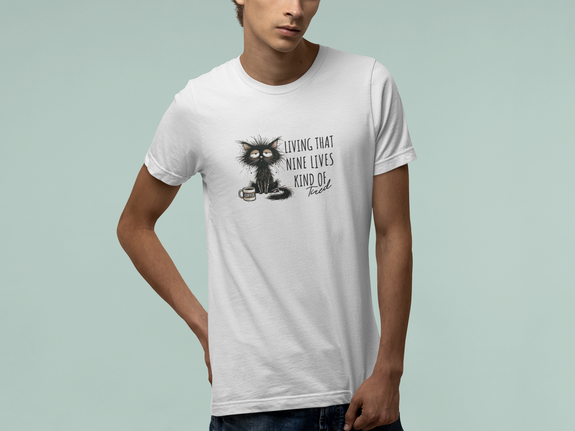 T-Shirt Living That Nine Lives Kind of Tired T-Shirt – Scruffy Cat Graphic Tee