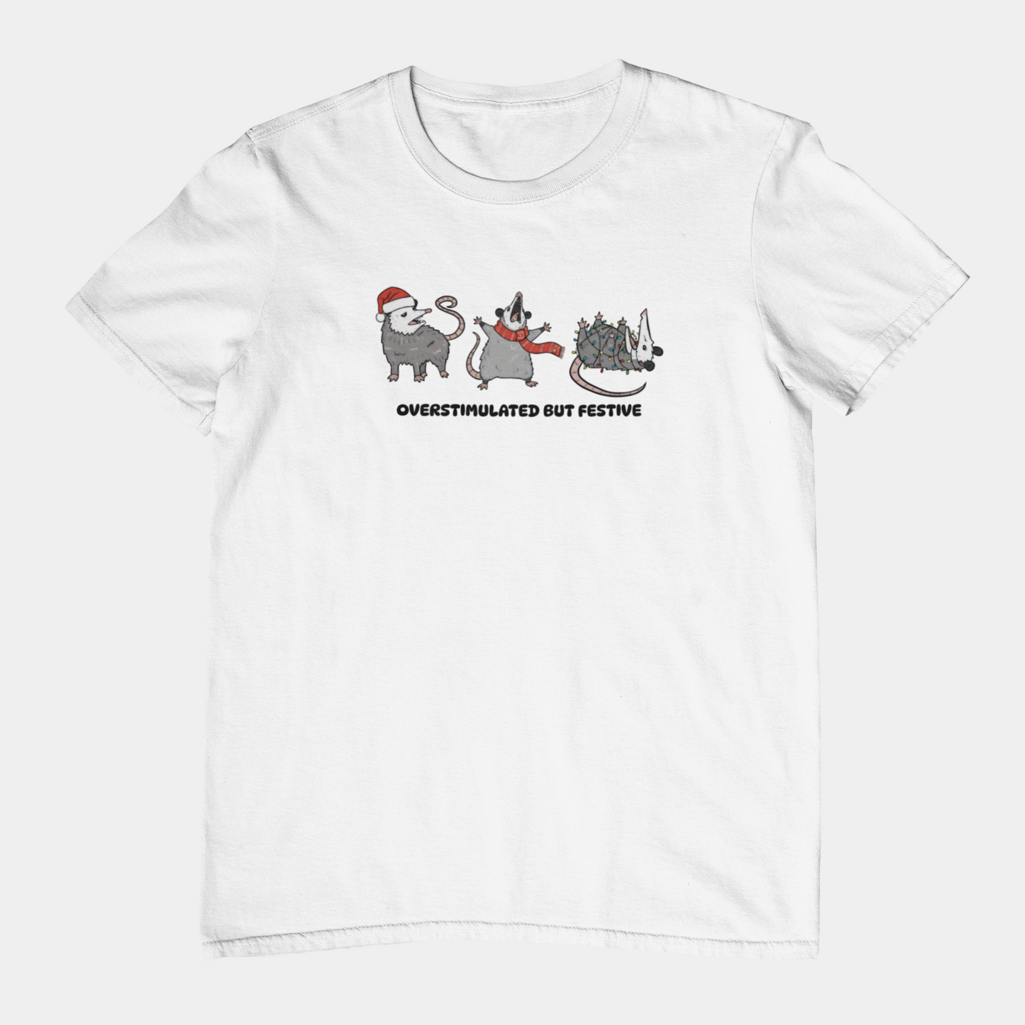 T-Shirt Overstimulated but Festive - Funny Introvert Christmas Shirt Opossum