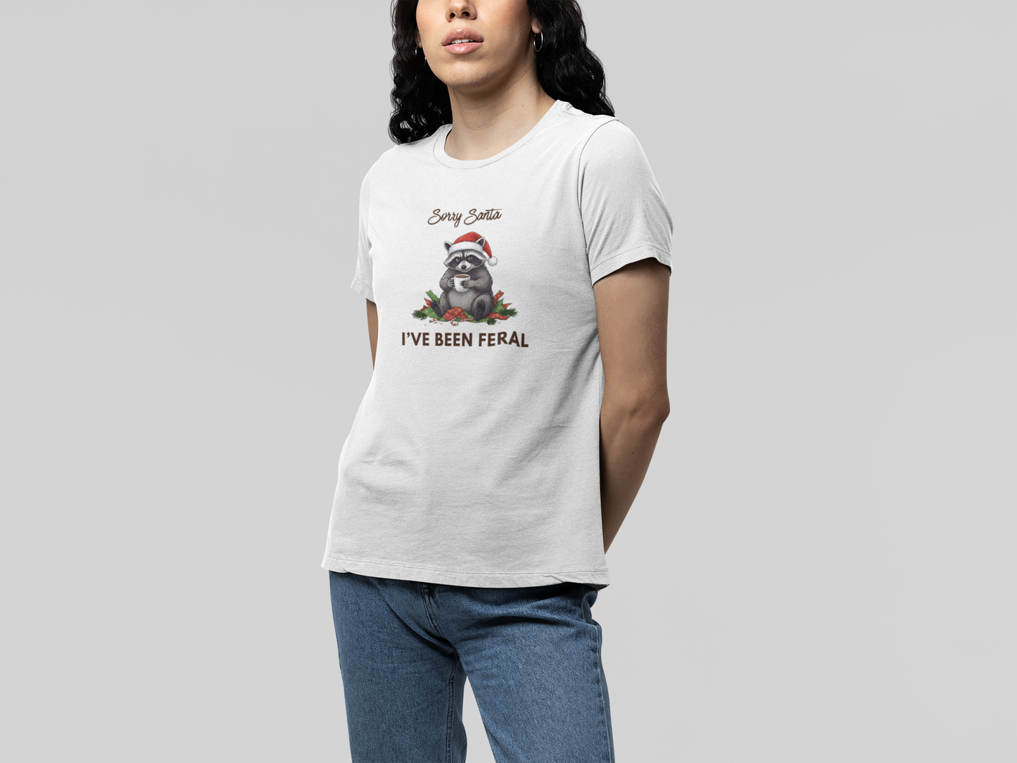 T-Shirt Sorry Santa I've Been Feral - Funny Christmas Shirt Raccoon